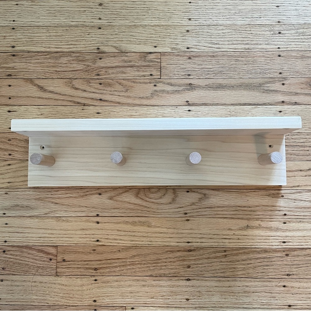 Wood peg rail with shelf